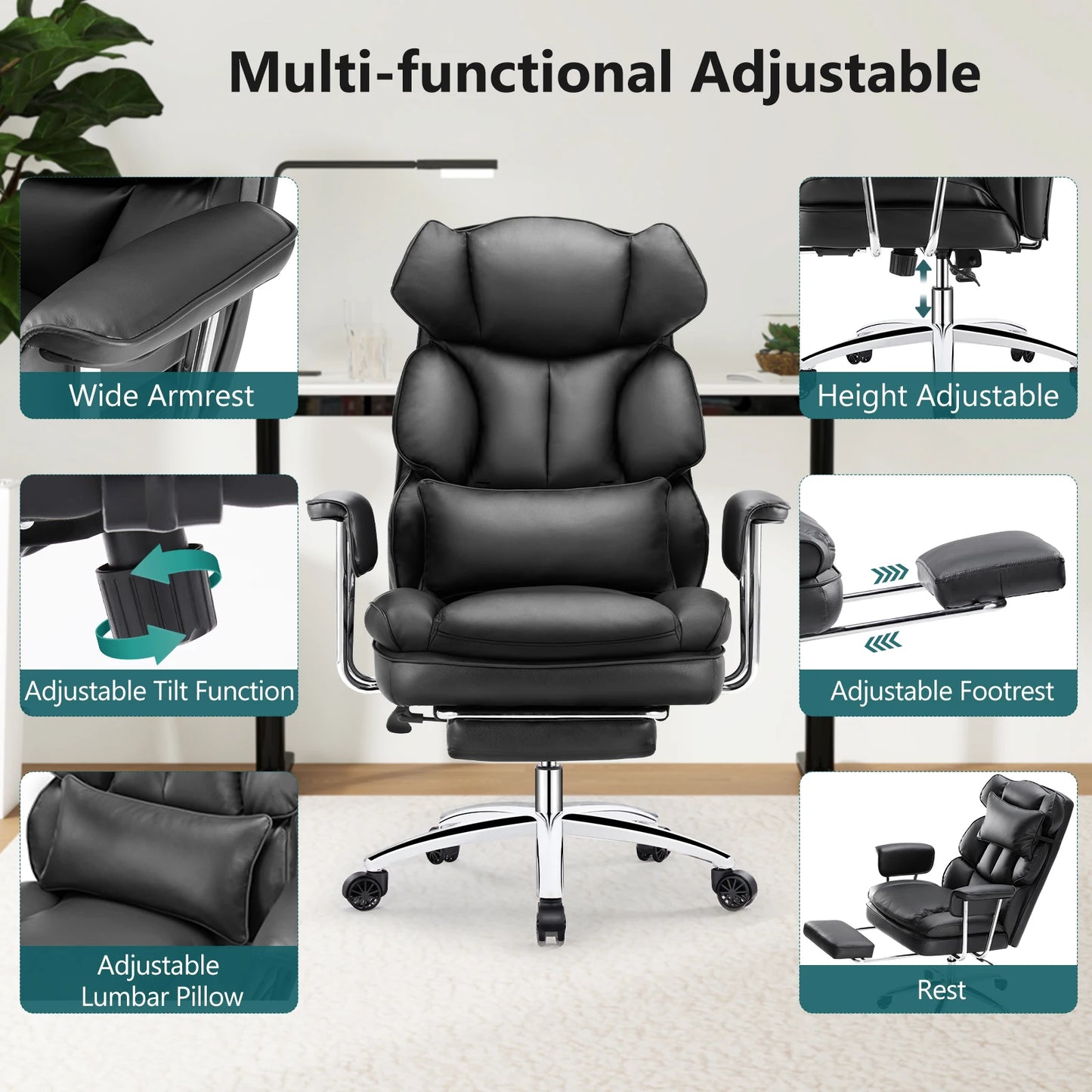 Executive - Ergonomic PU Leather Office Chair with Footrest