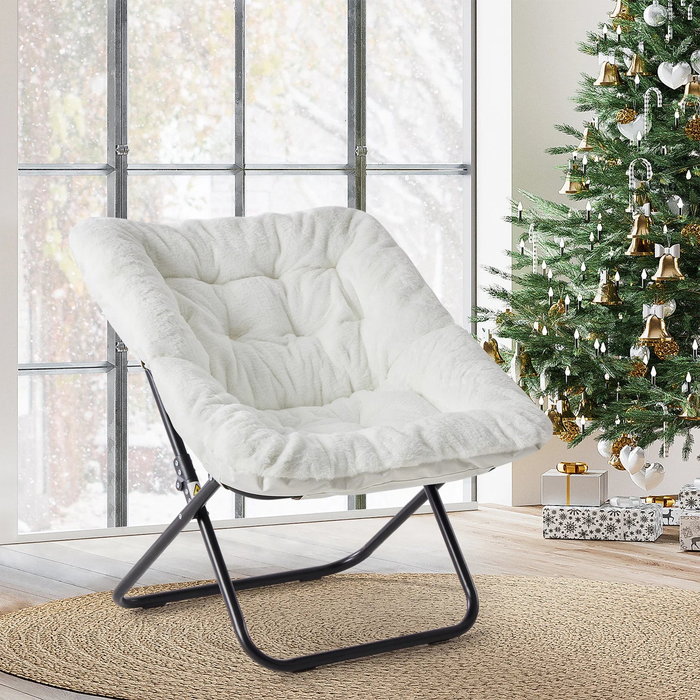 Cozy Saucer Chair - Faux Fur Folding Lounge Chair