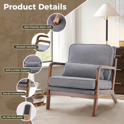 Mid Century Modern Solid Wood Accent Chair with Lumbar Cushion