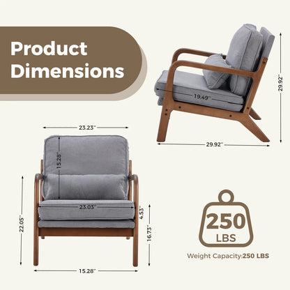 Mid Century Modern Solid Wood Accent Chair with Lumbar Cushion