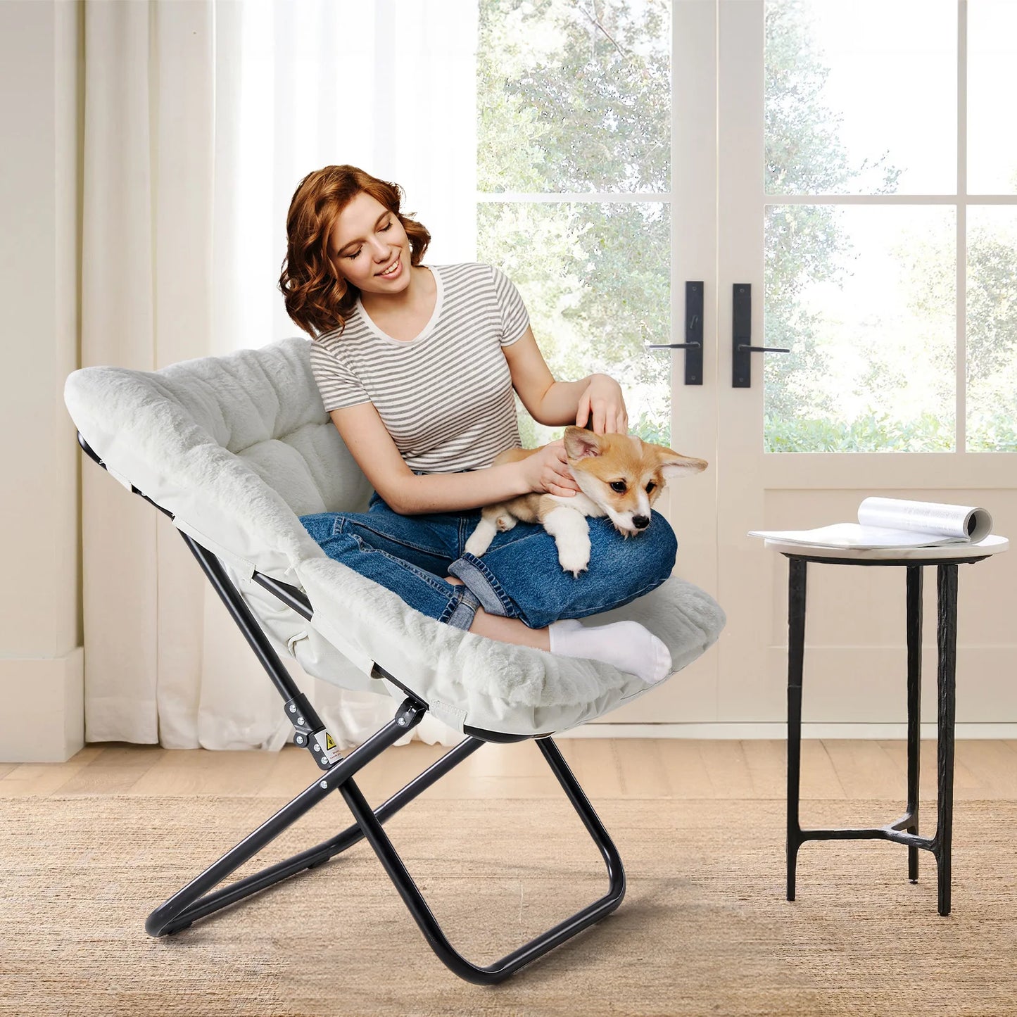Cozy Saucer Chair - Faux Fur Folding Lounge Chair
