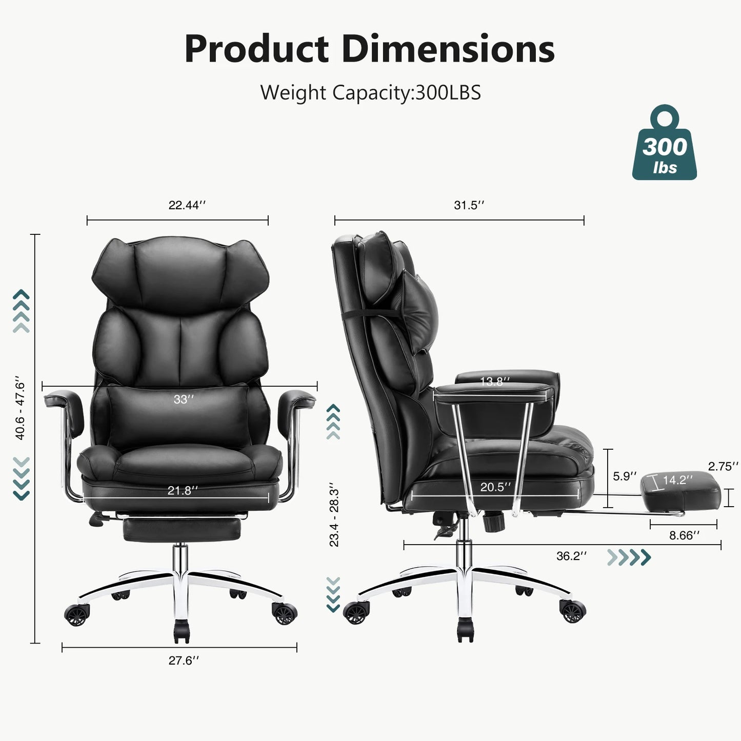 Executive - Ergonomic PU Leather Office Chair with Footrest