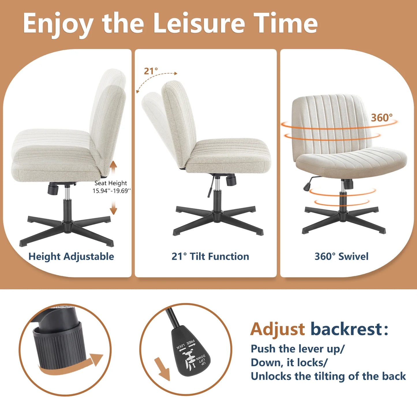 Serenity - Cross Legged Armless Wide Swivel Office Chair